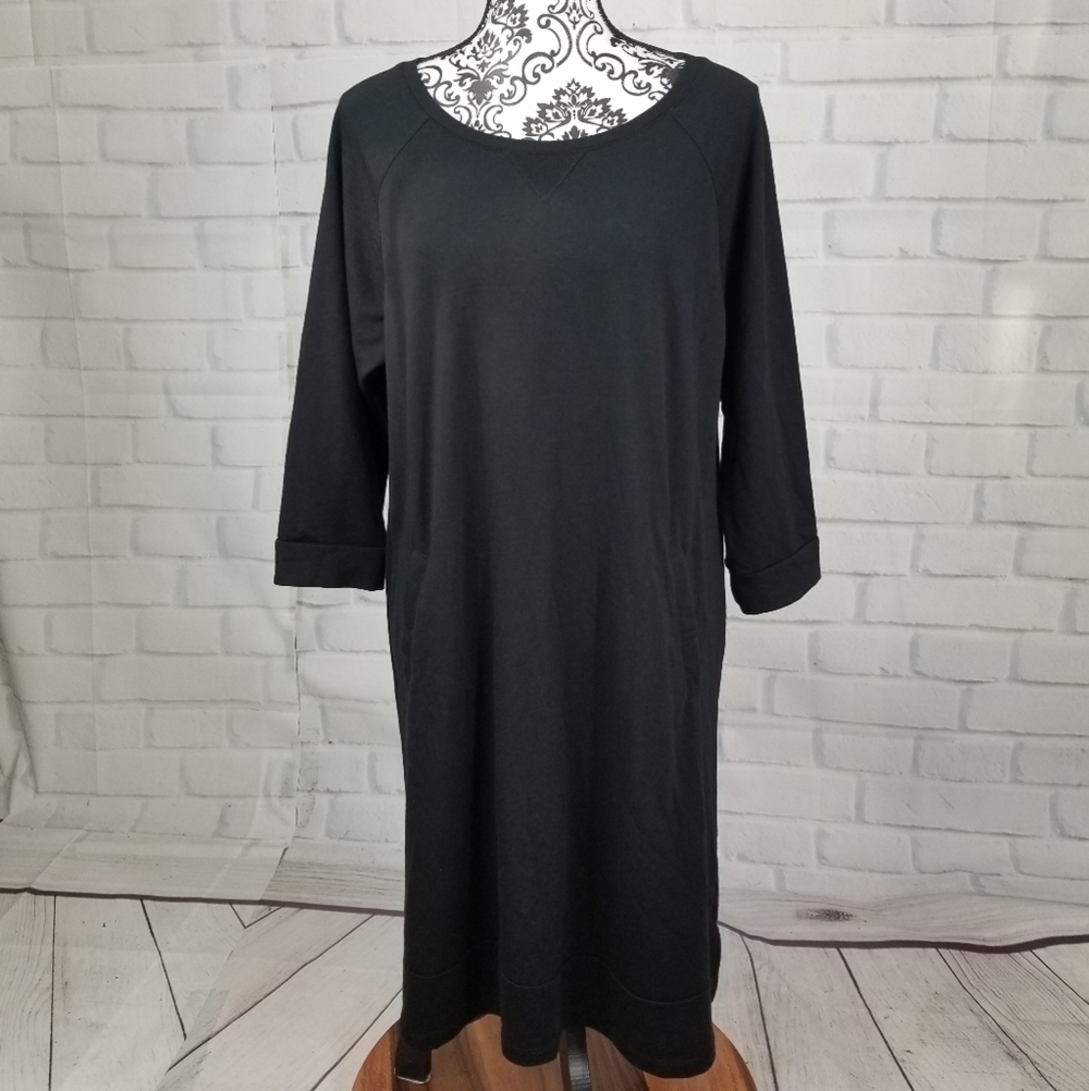 Logo sz L stretch knit dress pockets popover
